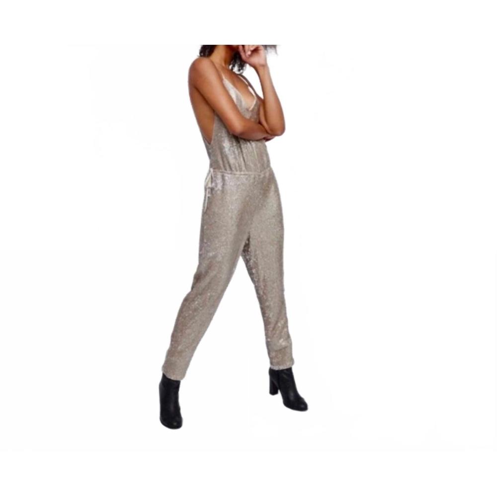 NEW FREE PEOPLE sequin jumpsuit - petite in silver